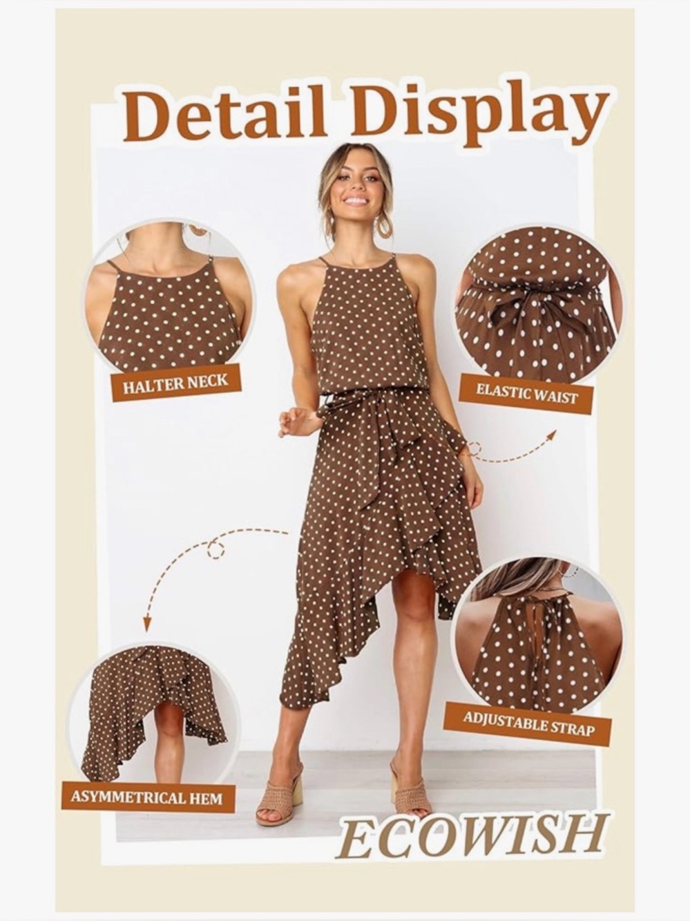 NWT Polka Dot Tie-Front Brown Sundress-S - Picture 12 of 16